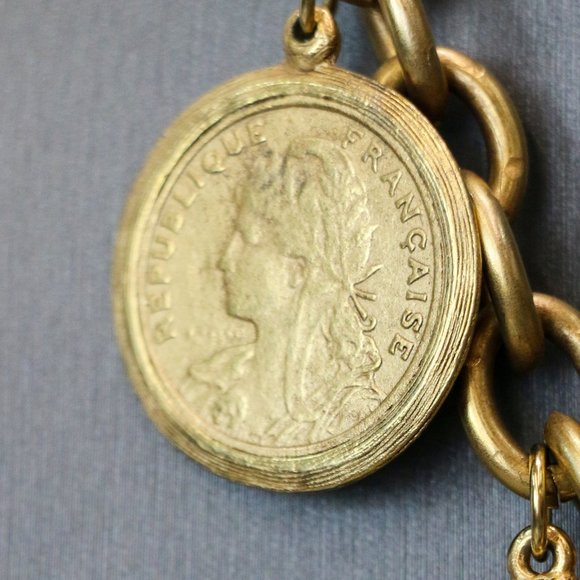 Napoleon Coin Gold Tone Bib Necklace - Picture 4 of 12